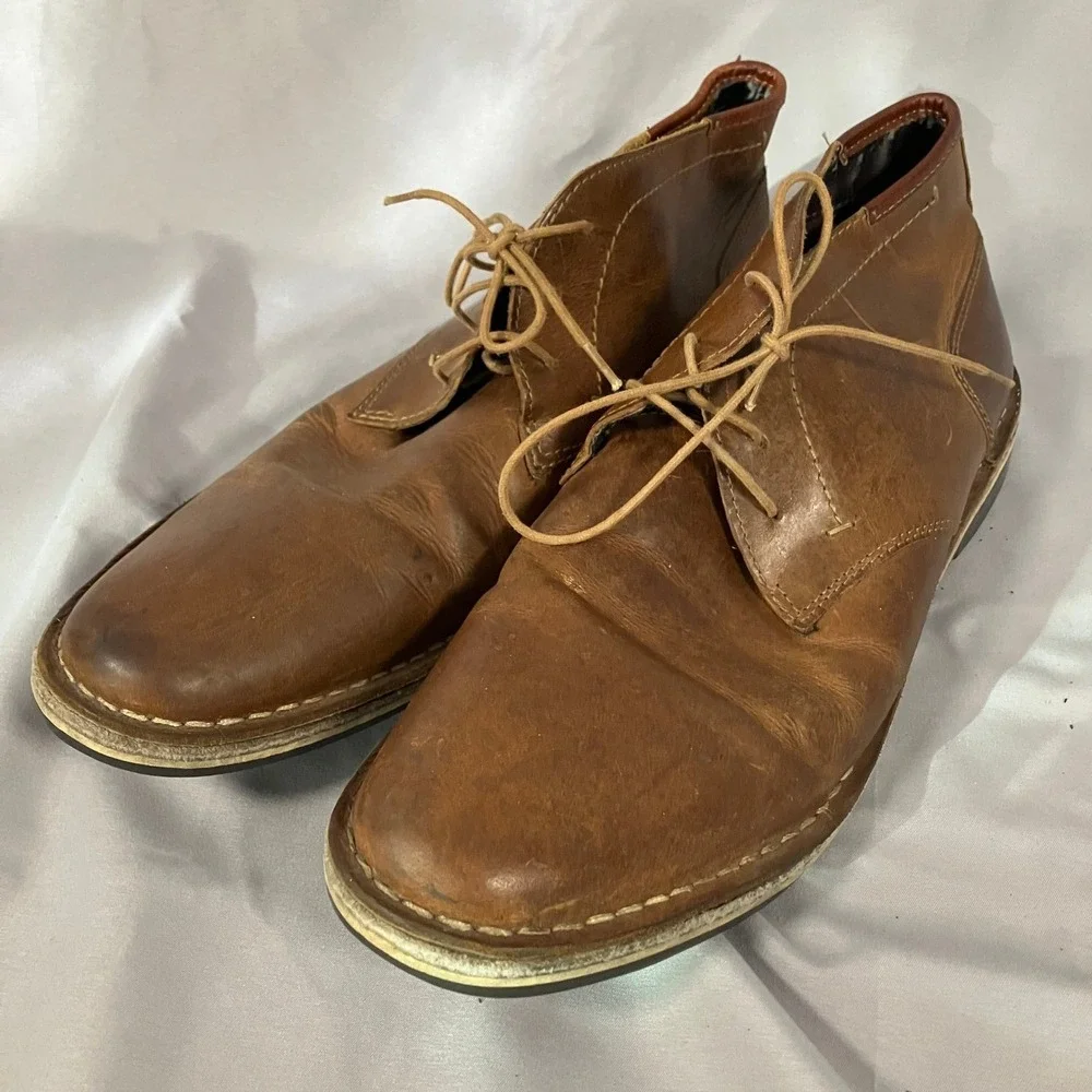 Steve Madden Harren Boots Mens Size 11.5 Cognac Leather‎ Chukka 247